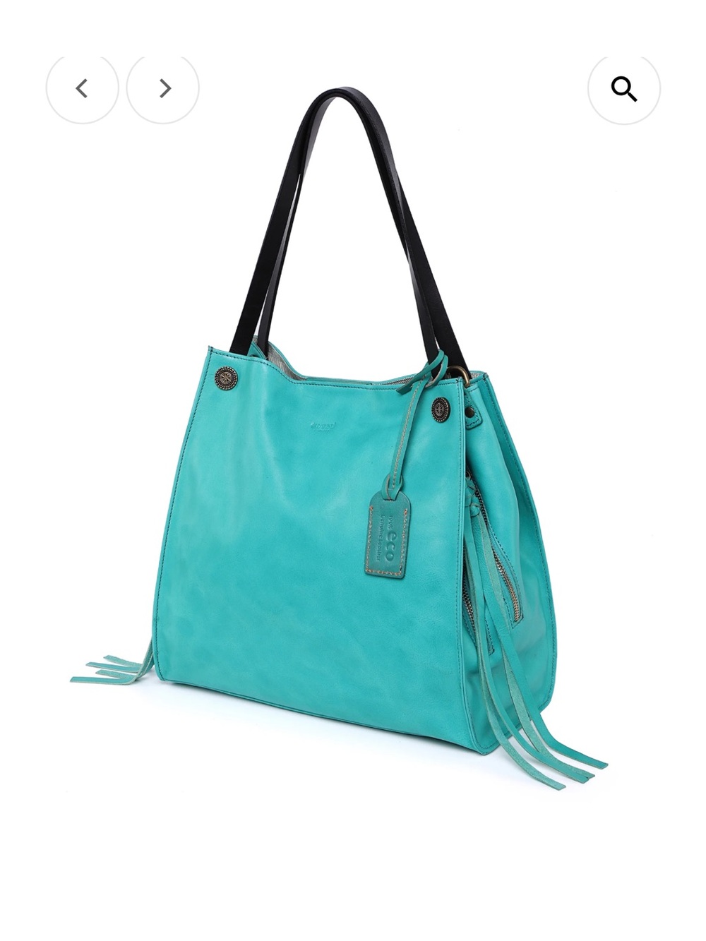 Turquoise Leather Shoulder Tote with Black Straps